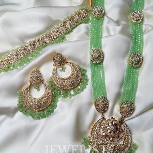 Majestic Zoya Mint Green Hyderabadi Choker Set with Mala - Artificial Hyderabadi Jewellery by Jewelist.pk
