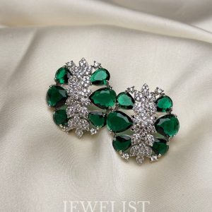 Emerald Glow Studs by Jewelist.pk – Green Stone Earrings