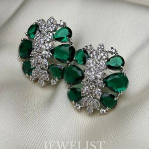 Emerald Glow Studs by Jewelist.pk – Green Stone Earrings