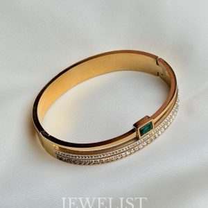 Emerald Accent Gold Bangle by Jewelist.pk