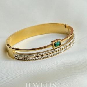 Emerald Accent Gold Bangle by Jewelist.pk