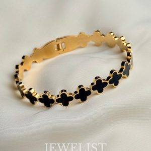 Elegant Black Clover Gold Bracelet by Jewelist.pk