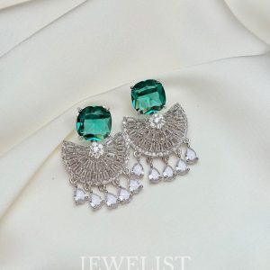 Cushion Stone Fan Earrings by Jewelist.pk