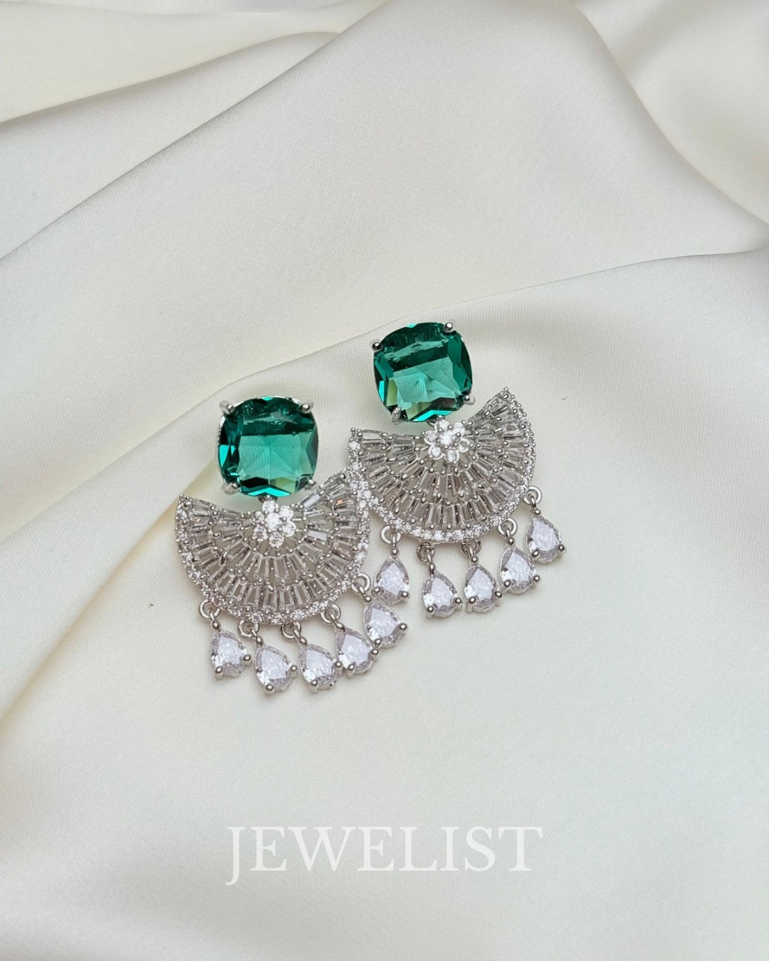 Cushion Stone Fan Earrings by Jewelist.pk