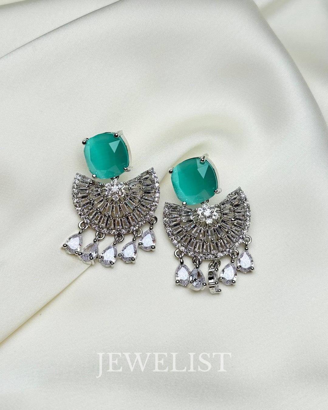 Cushion Stone Fan Earrings by Jewelist.pk