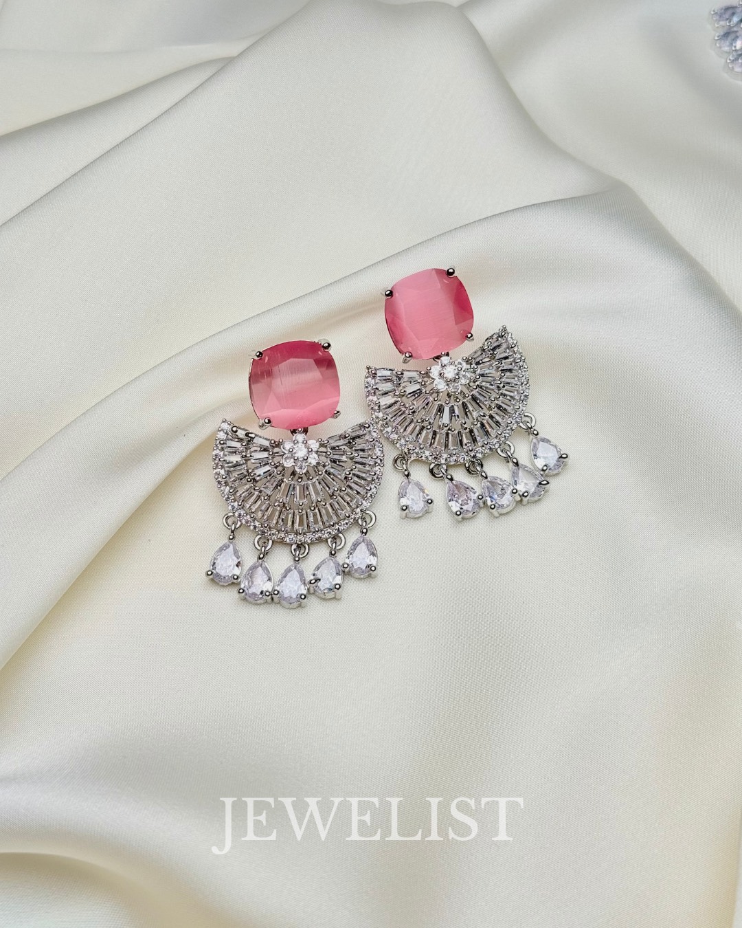Cushion Stone Fan Earrings by Jewelist.pk