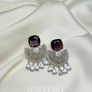Cushion Stone Fan Earrings by Jewelist.pk