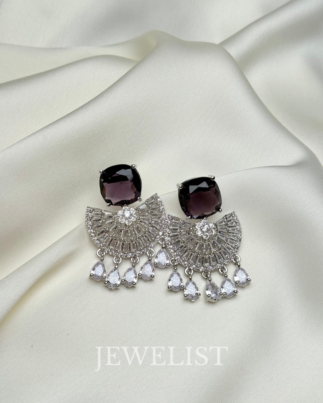 Cushion Stone Fan Earrings by Jewelist.pk