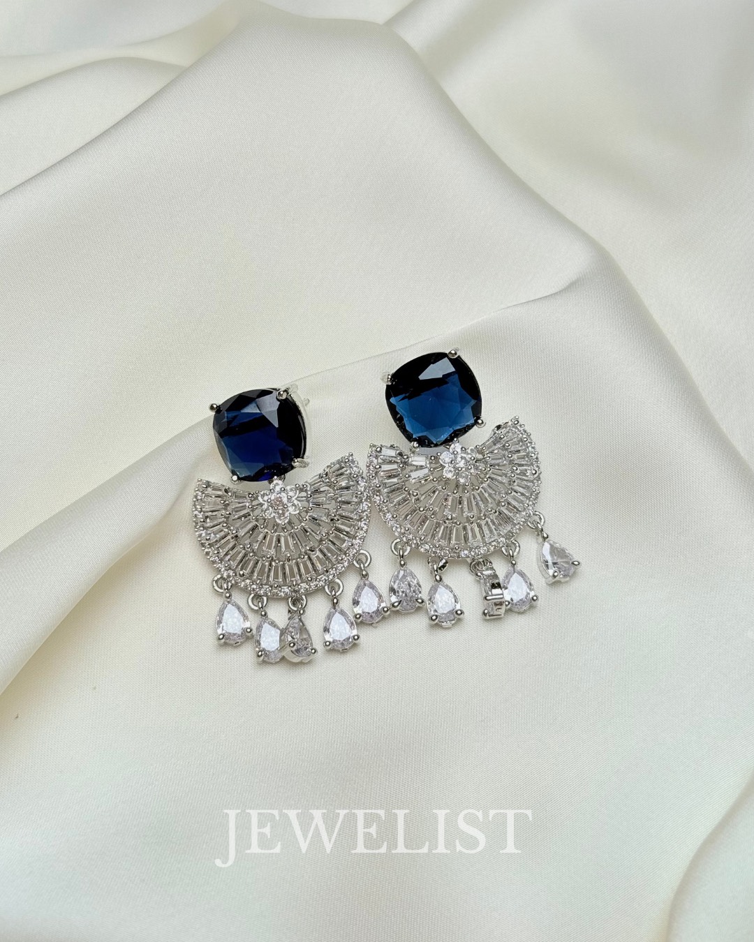 Cushion Stone Fan Earrings by Jewelist.pk