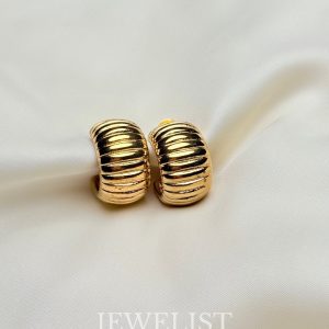 Ribbed Golden Hoop Earrings Jewelist.pk