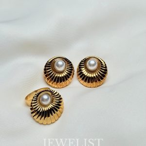 Gold Shell Pearl Studs & Ring Set – Jewelist.pk