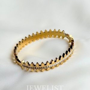 Gold Diamond-Accented Geometric Bangle by Jewelist.pk
