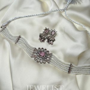 Blush Radiance Choker Set by Jewelist.pk – Pearl Bridal Necklace with Earrings