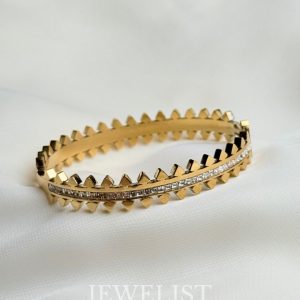 Gold Diamond-Accented Geometric Bangle by Jewelist.pk