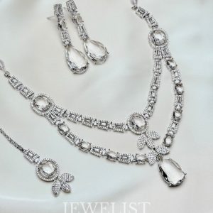 Teardrop Crystal Two-Tiered Necklace Set by Jewelist.pk