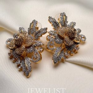 Golden Rose Studs Jewelist.pk Pakistani Jewellery
