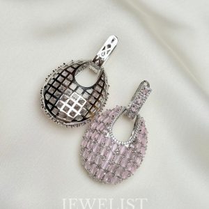 Paved Drop Hoops Earrings – Pink – Jewelist.pk