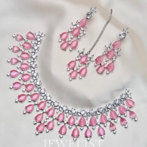 Pakistani Jewellery Pink Teardrop Necklace Set – Blush Cascade Set by Jewelist.pk