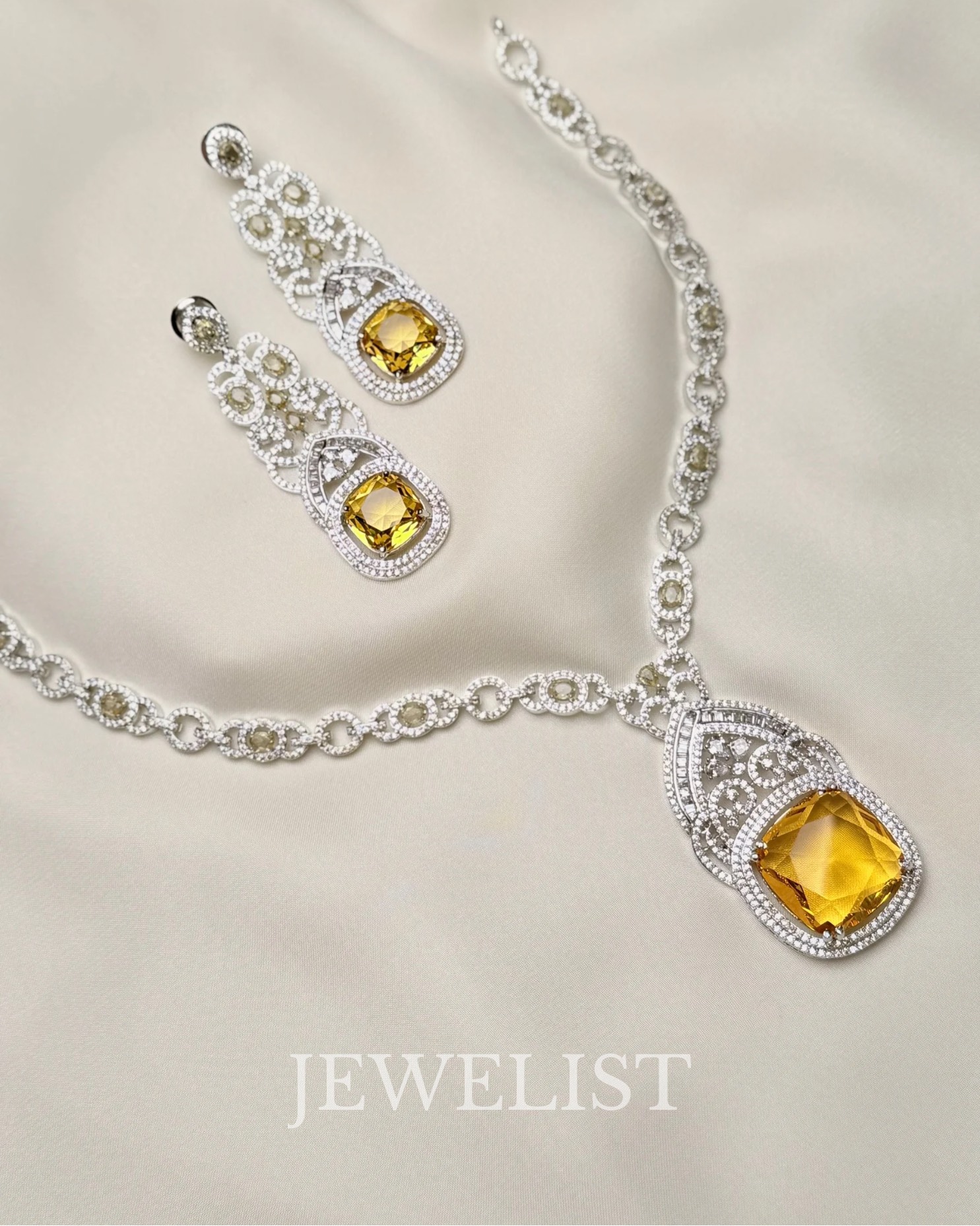 Jewelist Jewellery Citrine Sunburst Necklace Set – Pakistani Bridal Jewellery