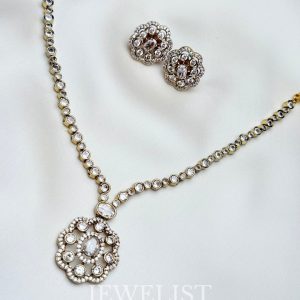 Single Line Bezel Necklace Set – White Stone by Jewelist.pk