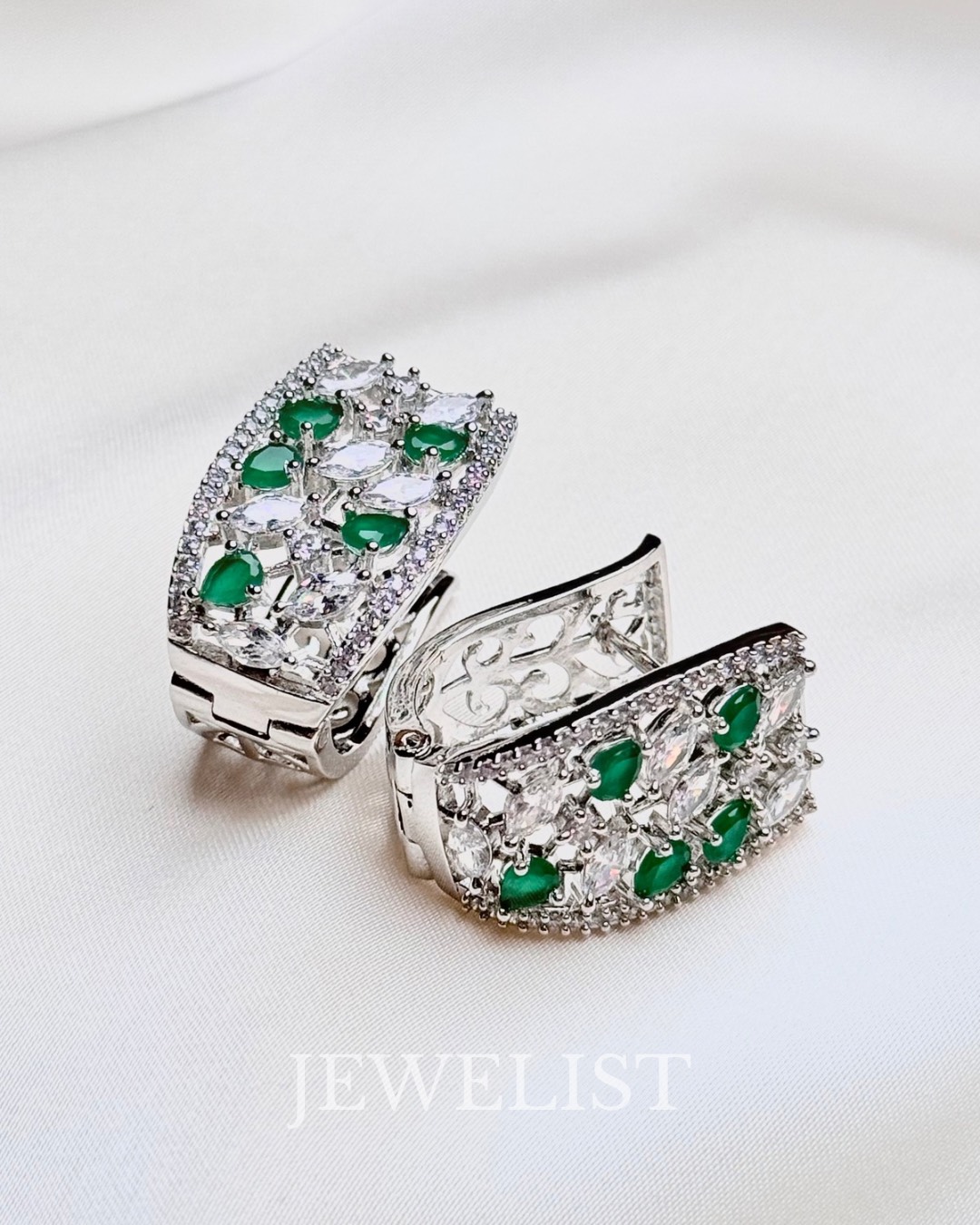 Studded Onyx Hoops with Emerald Green – Jewelist Jewellery Pakistan