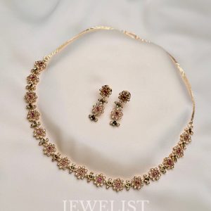 Single Line Flower Set by Jewelist.pk – Floral Gold Necklace and Earrings