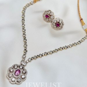 Ruby Red Single line Bezel Set - Necklace with Earrings – Jewelist.pk