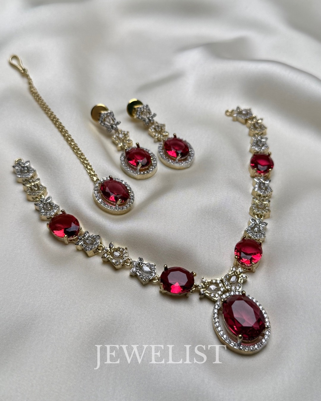 Limelight Crystal Set Red Stones – South Asian Jewellery Online