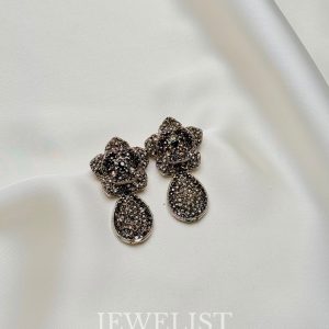 Midnight Petals Earrings in silver/black by Jewelist.pk