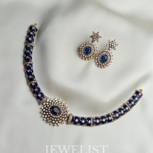Kusum Navy Set by Jewelist.pk | Navy Blue Choker Necklace and Earrings