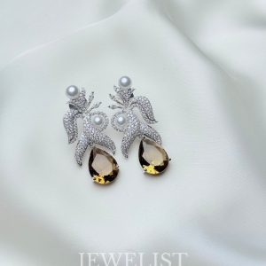 Acanthus Leaf Earrings Smoky Topaz
