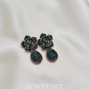 Midnight Petals Earrings Emerald Color
