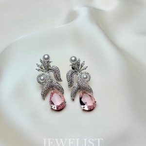 Acanthus Leaf Earrings Rose Quartz