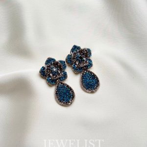 Midnight Petals Earrings Teal Color