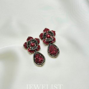 Midnight Petals Earrings Red Color