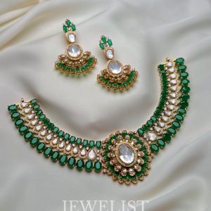 Emerald and white bridal jewellery set Pakistan