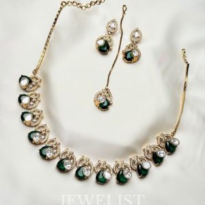 Mayura Necklace Set antique gold zircon Polki by Jewelist.pk