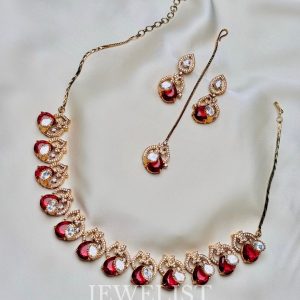 Mayura Necklace Set antique gold zircon Polki by Jewelist.pk