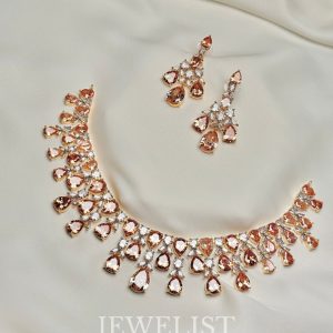 Champagne Dew Necklace Set crystal drops by Jewelist.pk