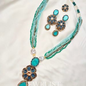 Flora Jewellery Set multi strand beaded necklace by Jewelist.pk