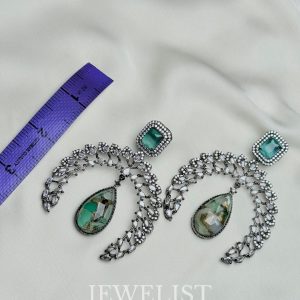 Victorian Teal Chandelier Earrings antique rhodium by Jewelist.pk