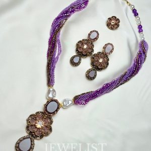 Flora Jewellery Set multi strand beaded necklace by Jewelist.pk
