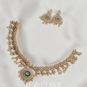 Emerald Foliage Necklace Set – Gold and Green Festive Jewellery by Jewelist.pk