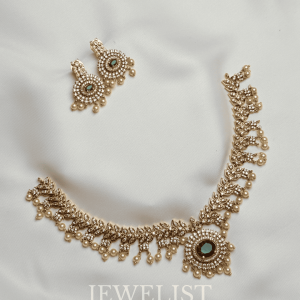 Emerald Foliage Necklace Set – Gold and Green Festive Jewellery by Jewelist.pk