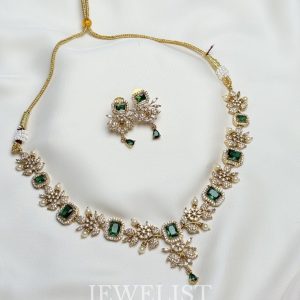 Emerald Floral Necklace Set – Gold Pakistani festive artificial jewellery