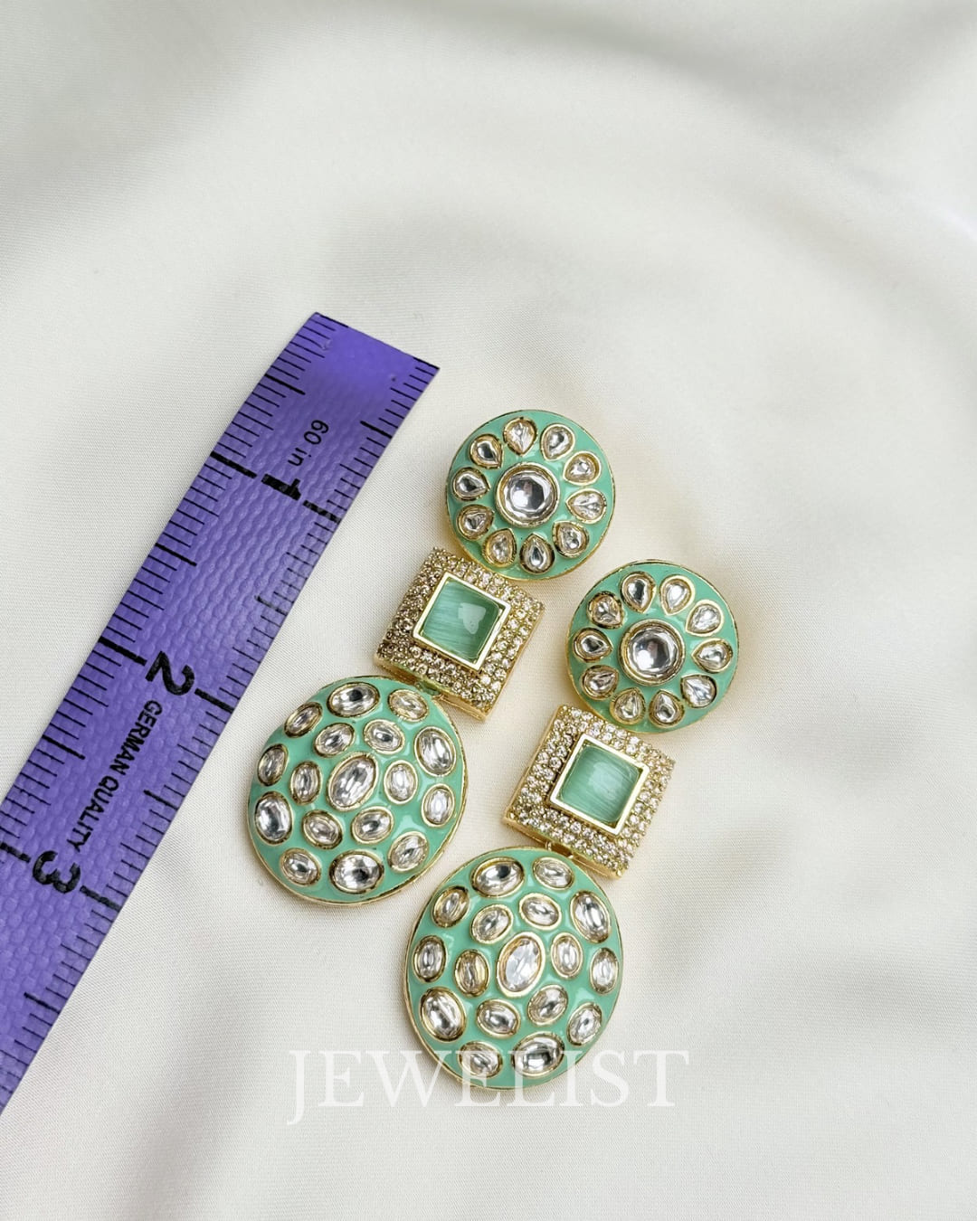 Pistachio Meenakari Danglers – Mint Green Festive Earrings Pakistan