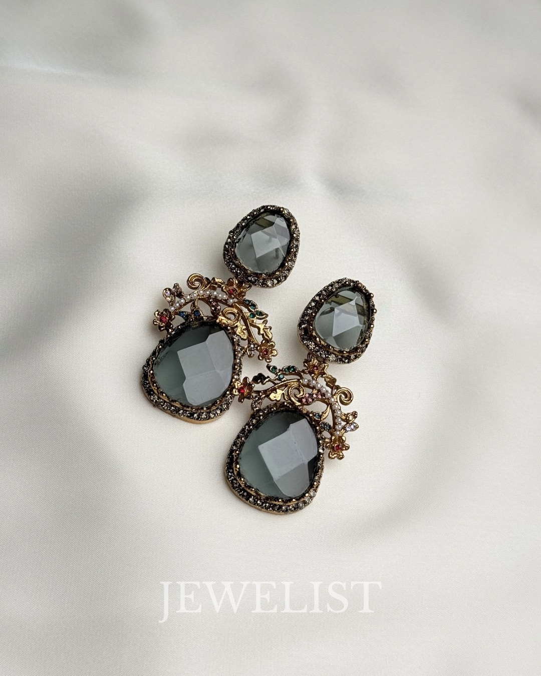 Mosaic Petal Earrings colorful statement crystal earrings Pakistan - purple