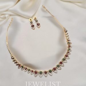 Multi Gemstone Leaf Necklace – Festive Pakistani artificial jewellery
