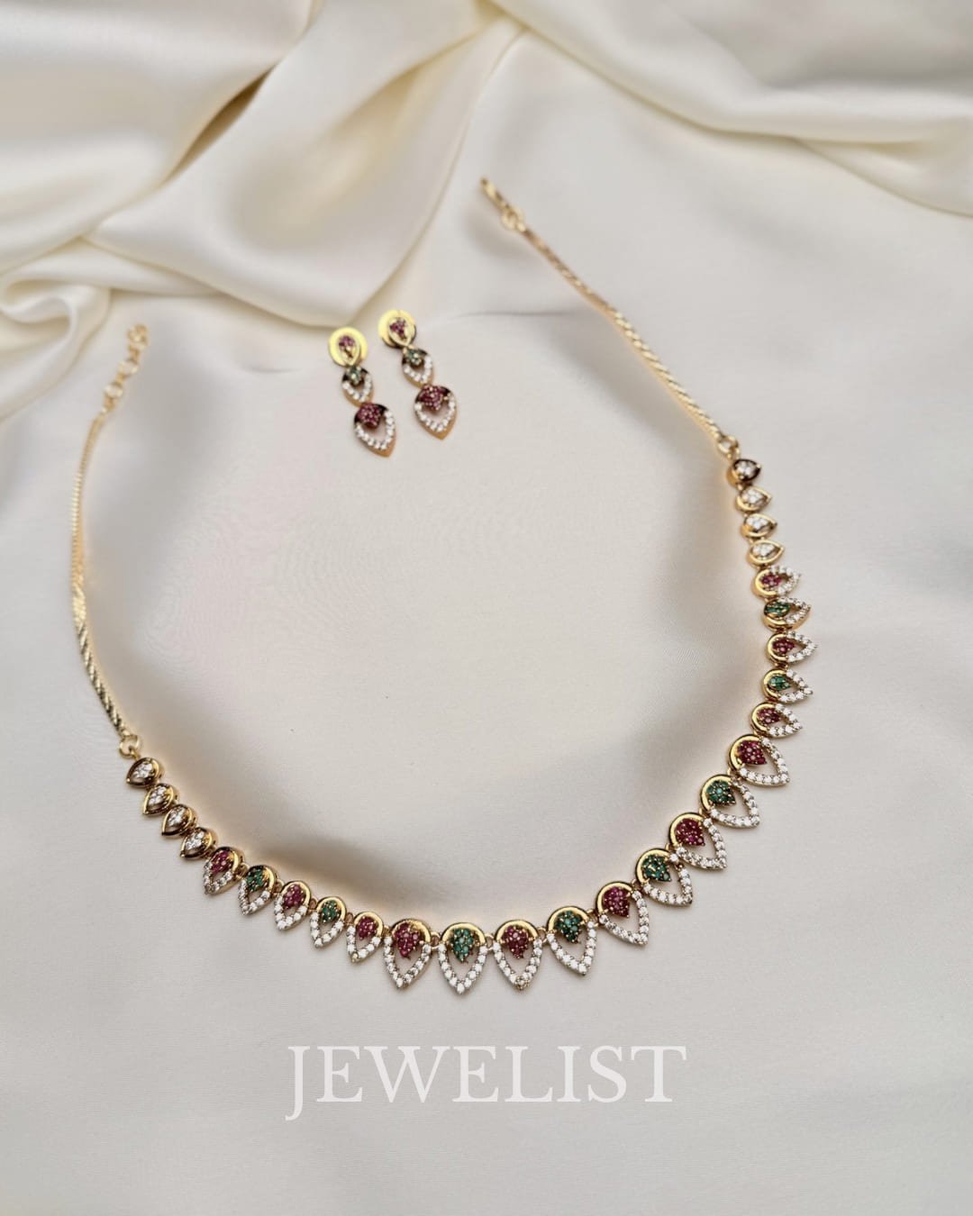 Multi Gemstone Leaf Necklace – Festive Pakistani artificial jewellery