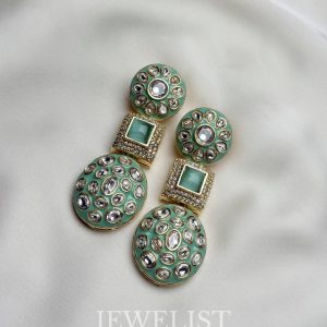 Pistachio Meenakari Danglers – Mint Green Festive Earrings Pakistan